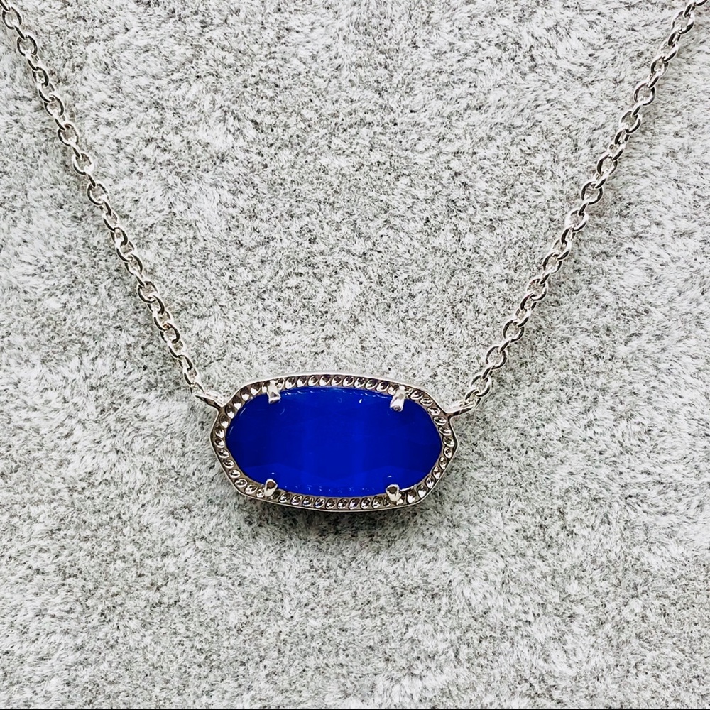 Kendra Scott Elisa Cat's Eye Cobalt Blue Necklace Silver Tone